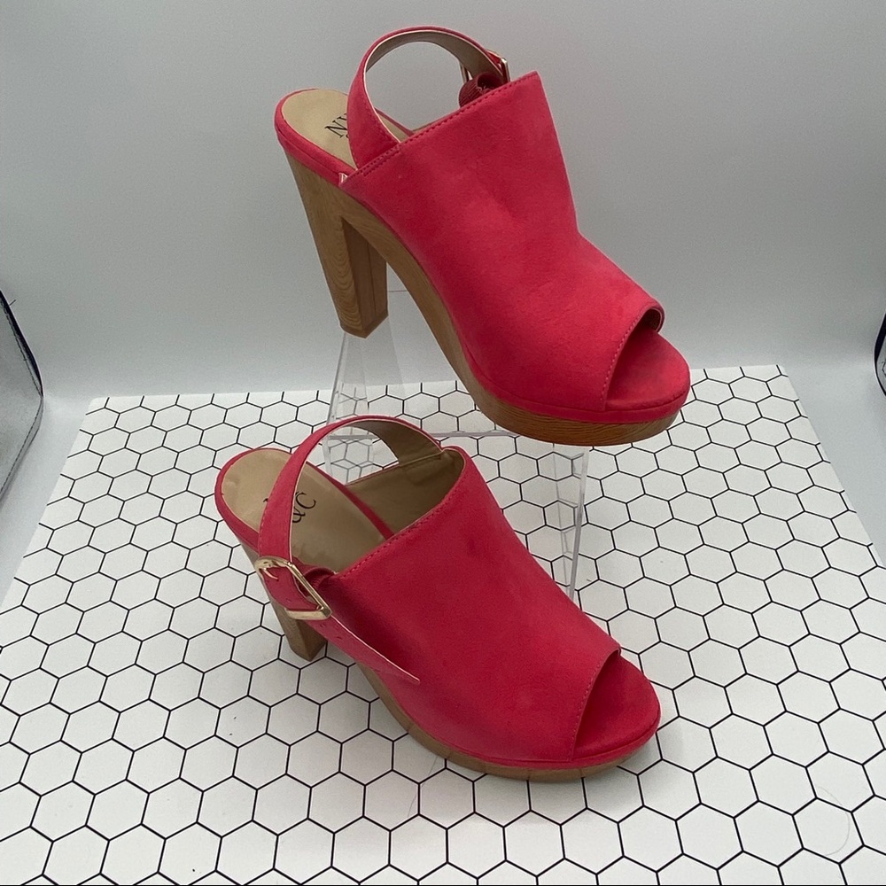 NY & Co Pink Suede Mule/Sandal Heels Size 7